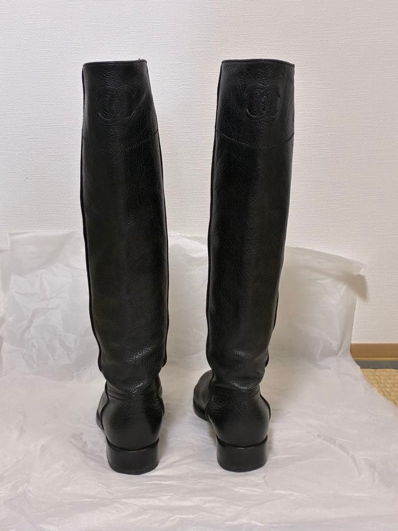 CHANEL ブラックレザー ロングブーツ36 正規品
