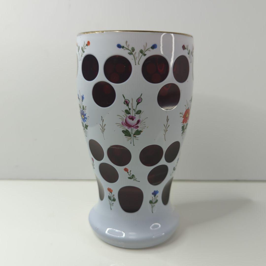 【 アンティーク 】 ボヘミアガラス／花瓶／フラワーベース／琺瑯／ホーロー