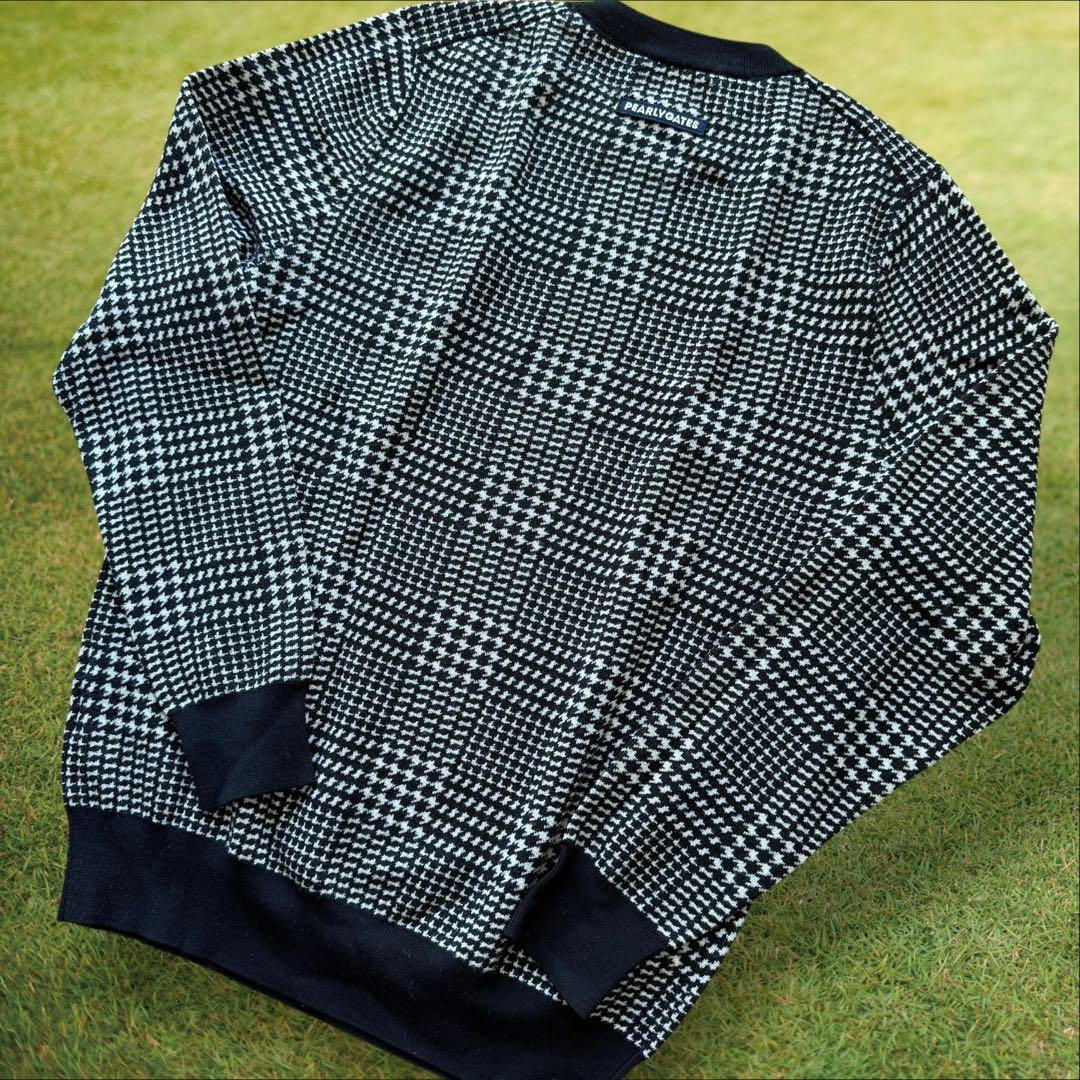 極美品　ウール100% パーリーゲイツ　ニット　M〜L相当　千鳥格子　黒　白　4