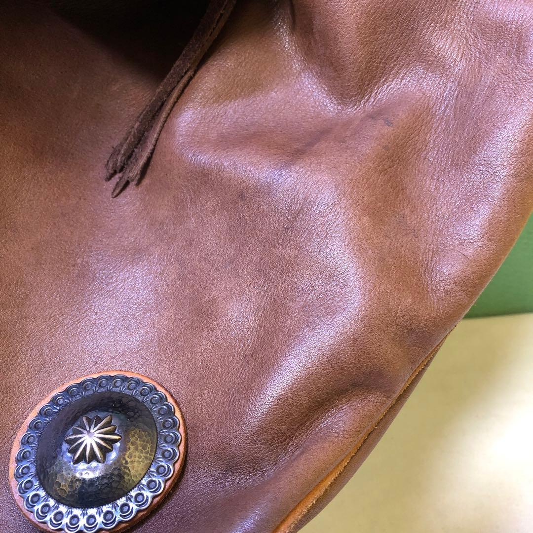 と89●REDMOON レッドムーン レザー巾着ショルダーバッグ 本革 ブラウン