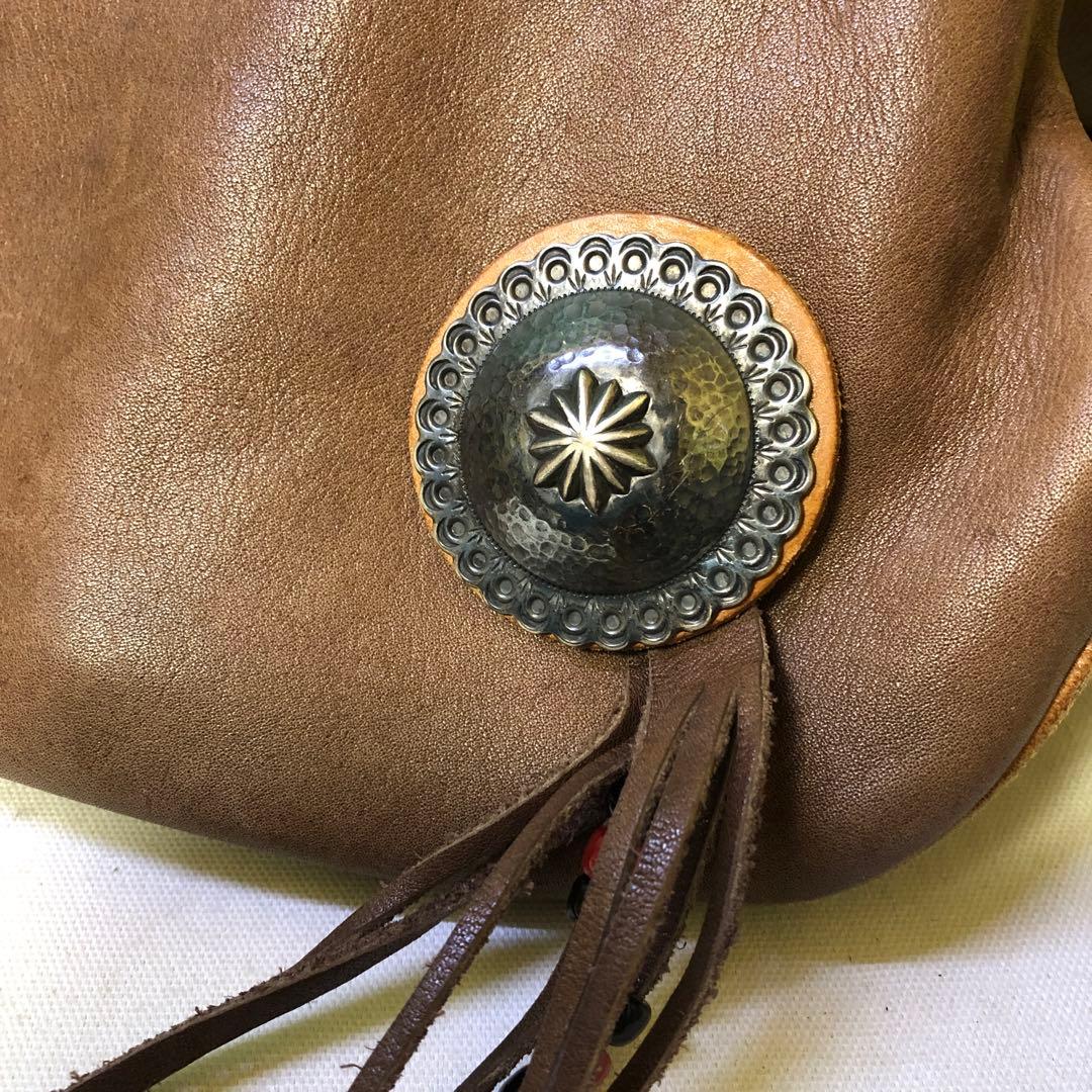 と89●REDMOON レッドムーン レザー巾着ショルダーバッグ 本革 ブラウン