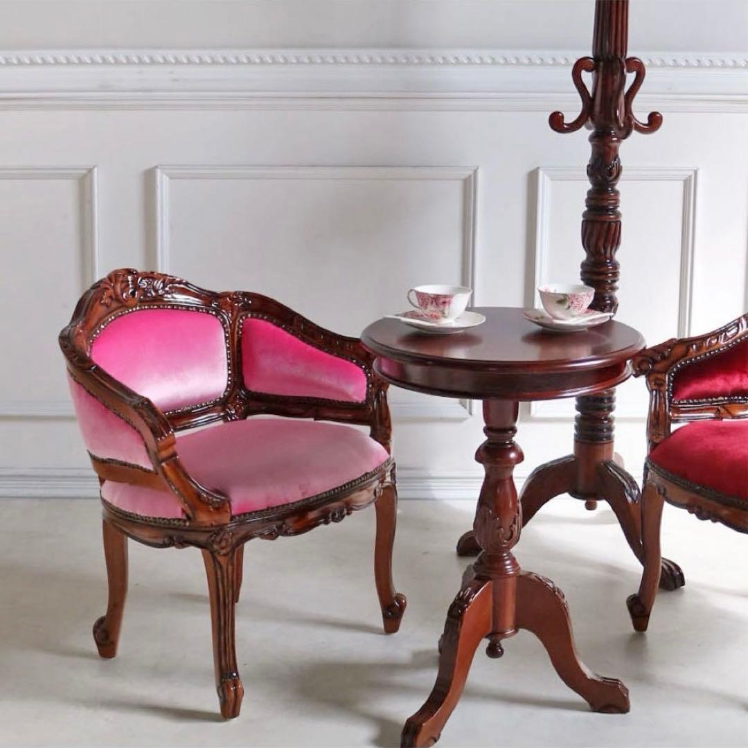 マホガニー材使用 ベネシア 1人掛けソファ ベロアピンク