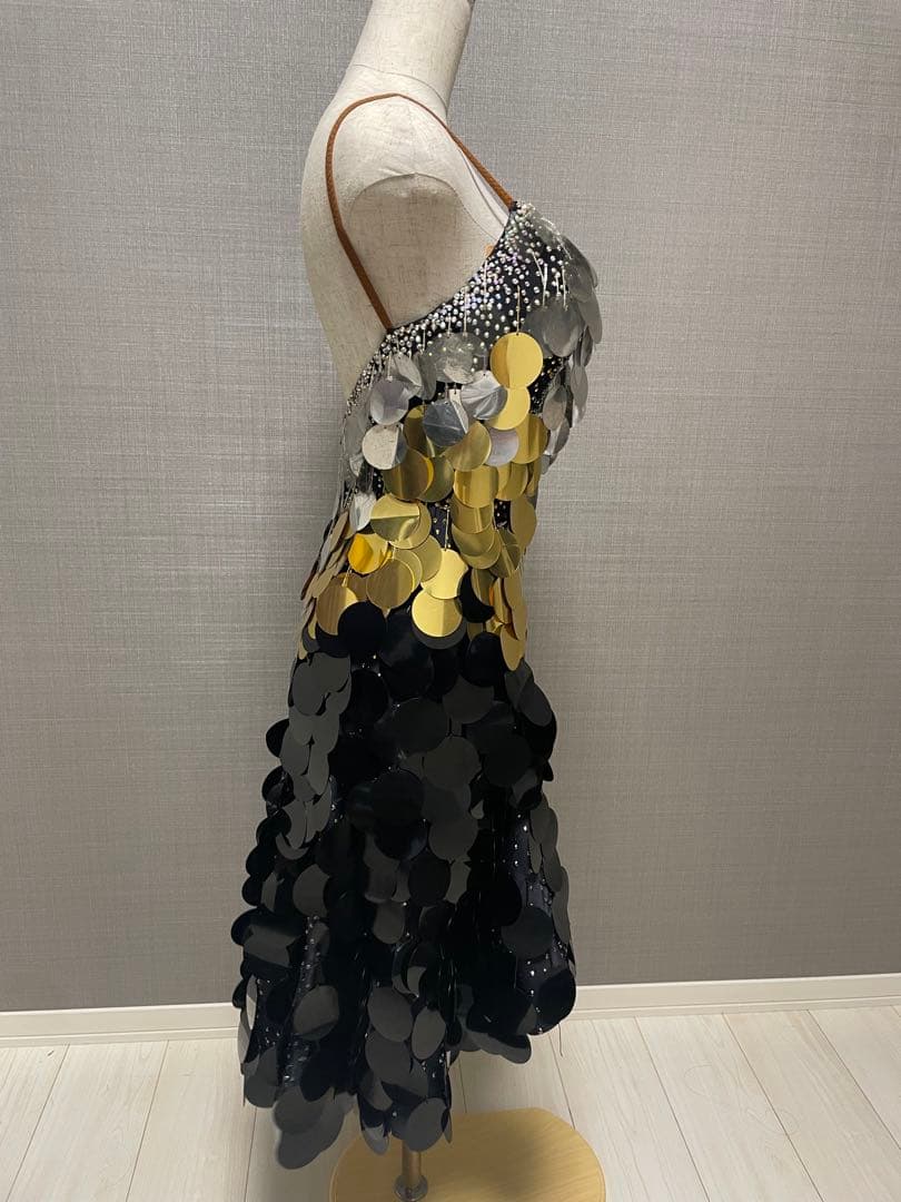 スパンコール社交ダンスドレス 黒・金・銀