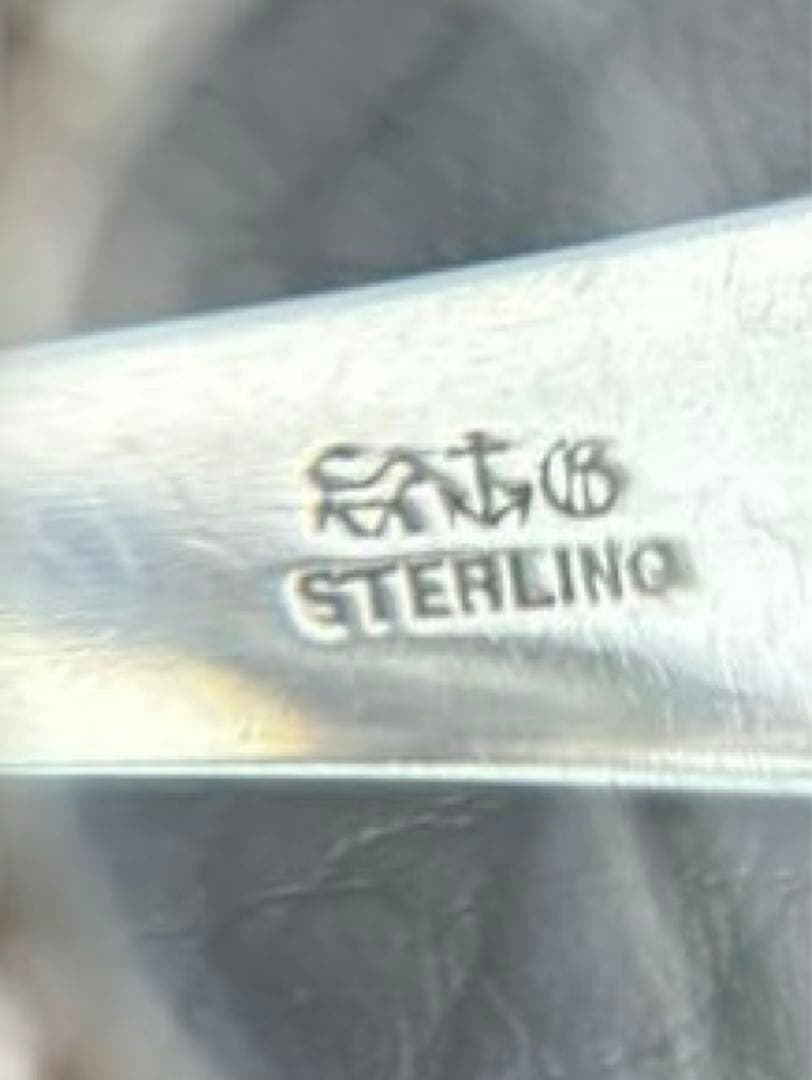 純銀／スターリング　お花のブライトカット　バターナイフとスプーン