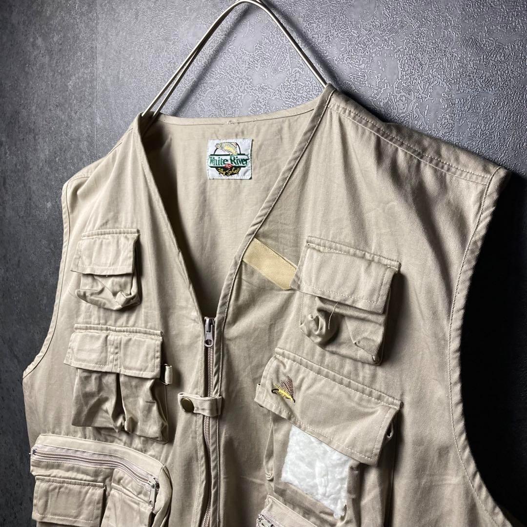 ヴィンテージ　フィッシングベスト　古着　ポケット　背面　ジップ