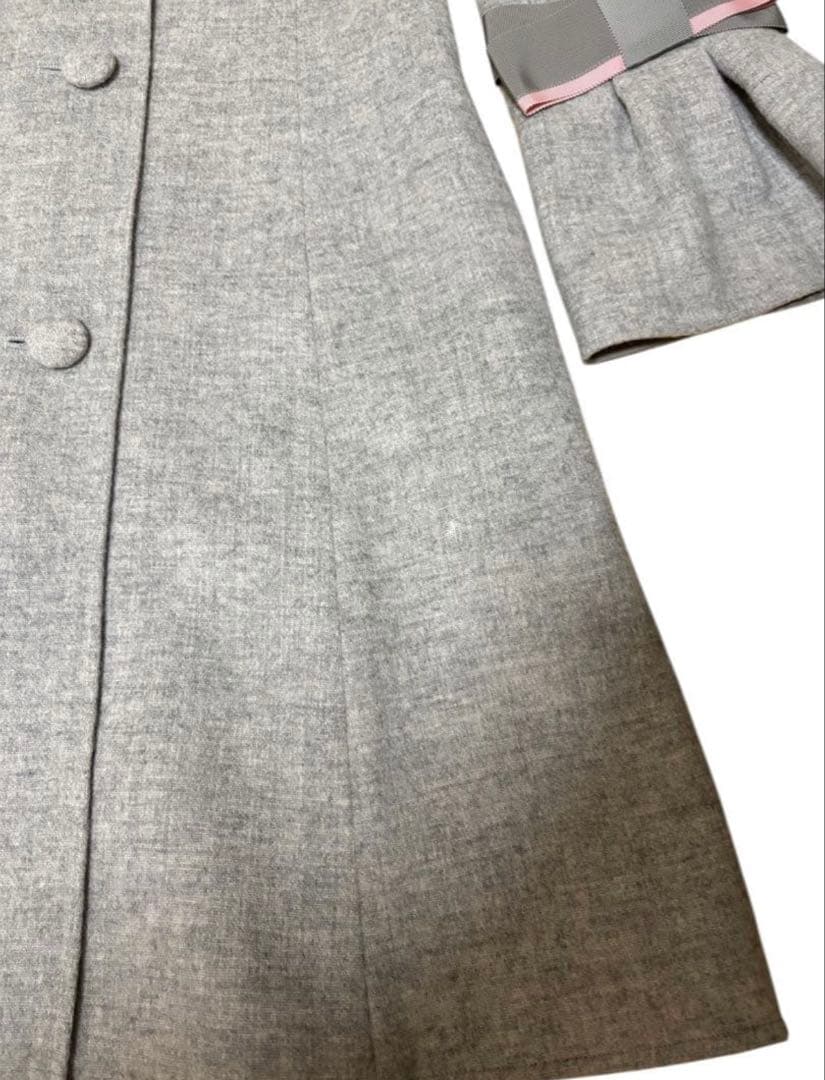 完売品✨　エムズグレイシー　ノーカラーコート　ウール　リボン　フレア　38