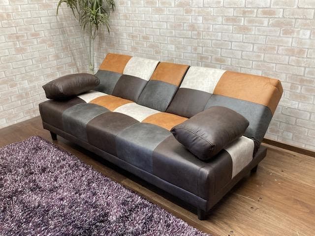 ソファーベッド　小テーブル付き　レザーファブリック　ソファ　新品