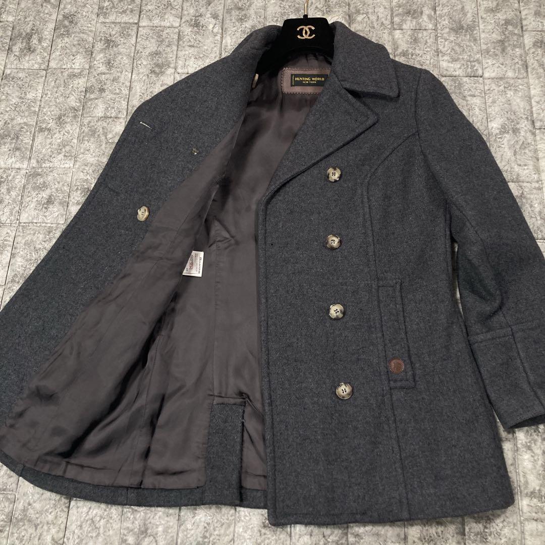 NU　HUNTING WORLD ウールコート　ロゴレザー　イタリア製