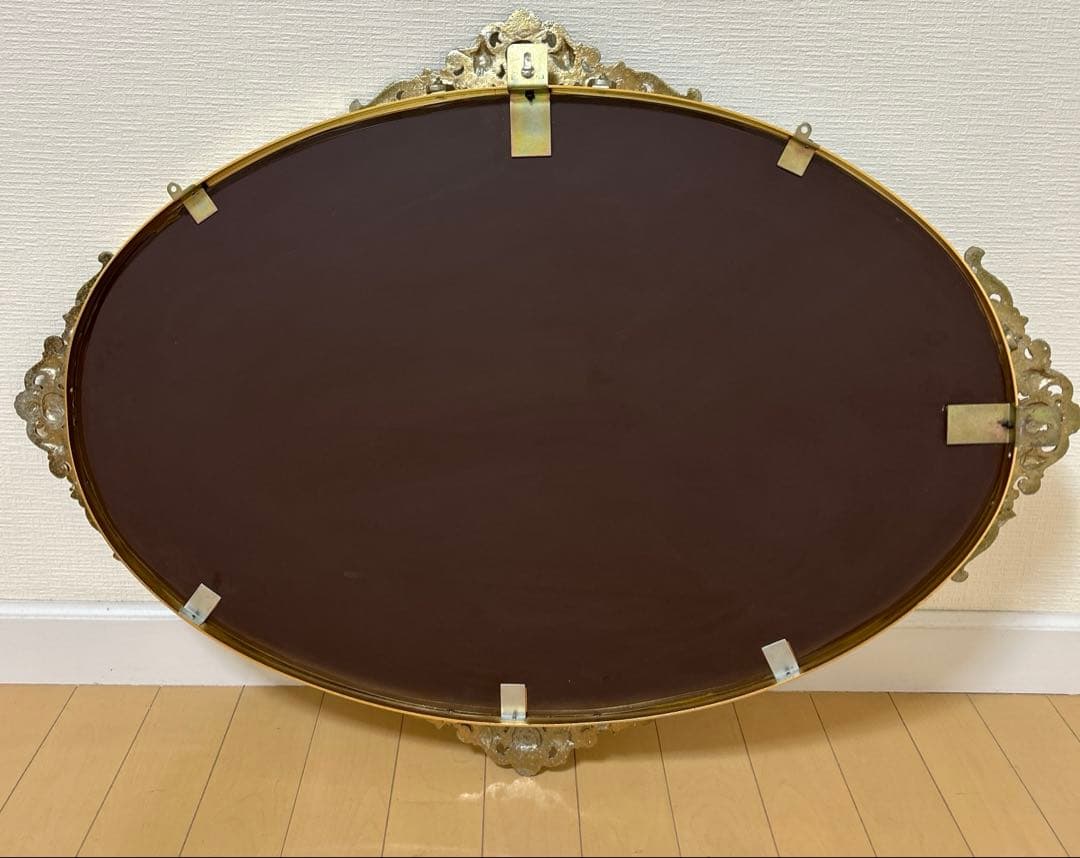 ★vintageミラー鏡アンティーク調 ウォールミラー 壁掛け 楕円大型 美容室