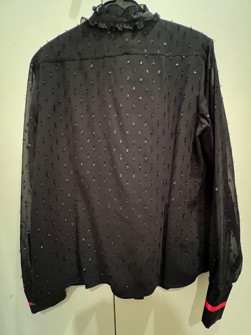 新品・未使用　DRESSTERIOR フィルムドットフリルネックブラウス 黒