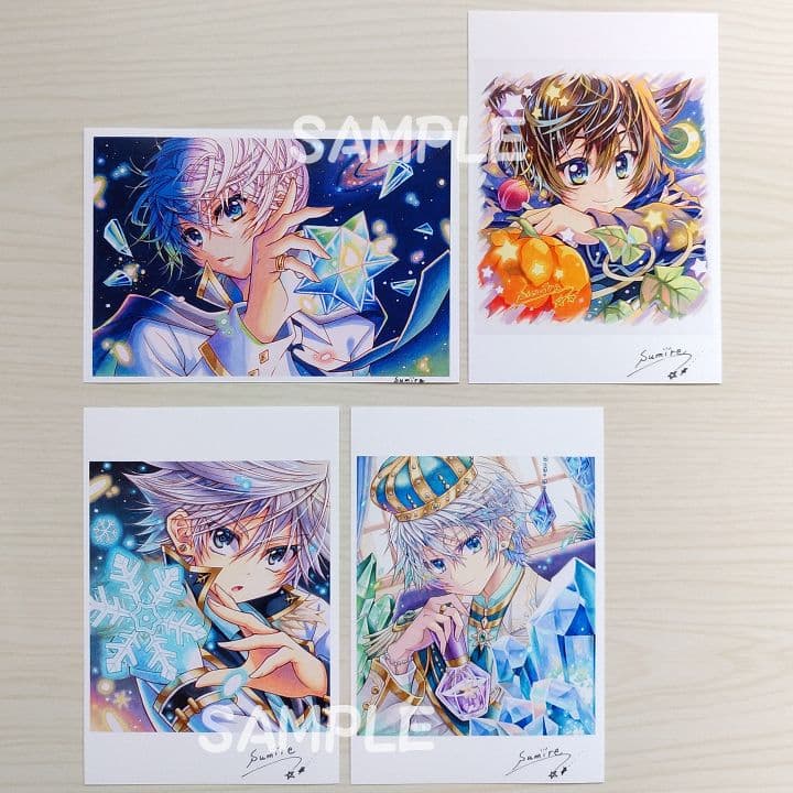 手描きイラスト【Moon Angel】オリジナル　ポストカード4枚　少年　原画