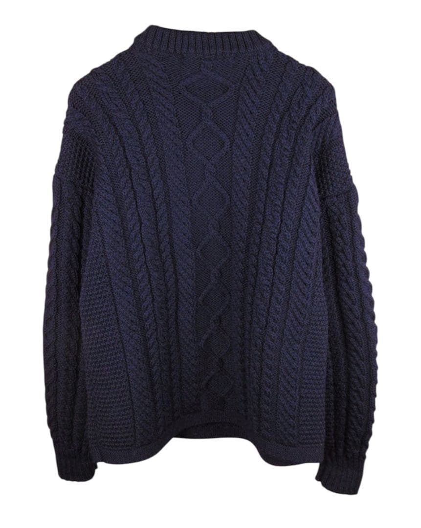 英国製/ガンジーウーレンズ/ケーブルニット ネイビーセーター