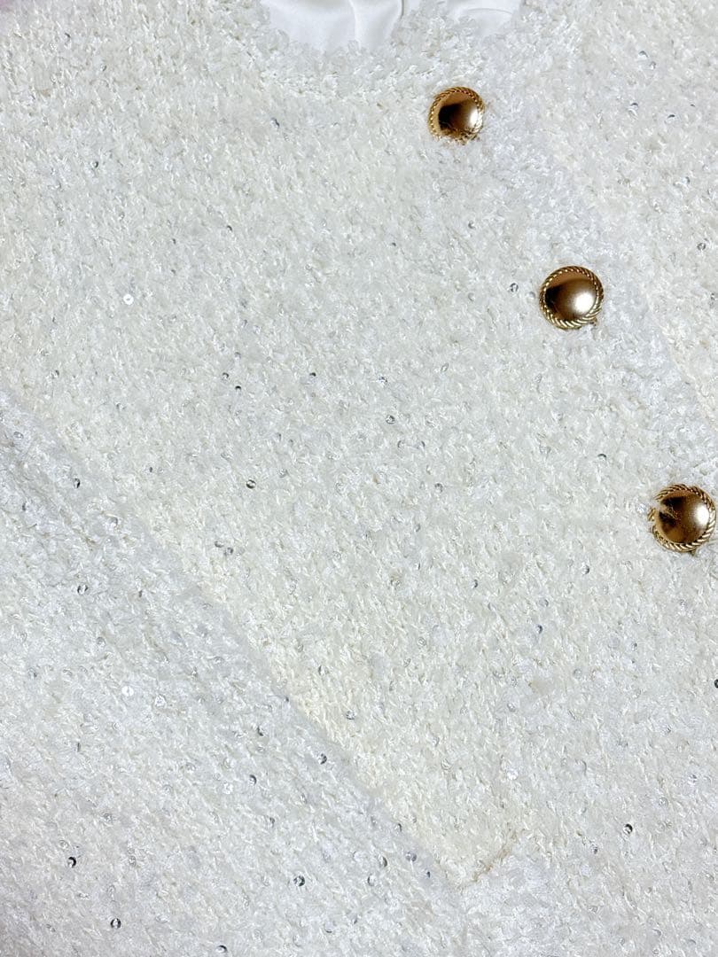 美品セルフォード2点/ツィードニットジャケット/割線フリルチュニックブラウス