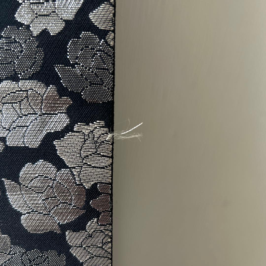 お値下げしました！【美品】袋帯 黒とグレー 銀糸波模様 正絹 六通