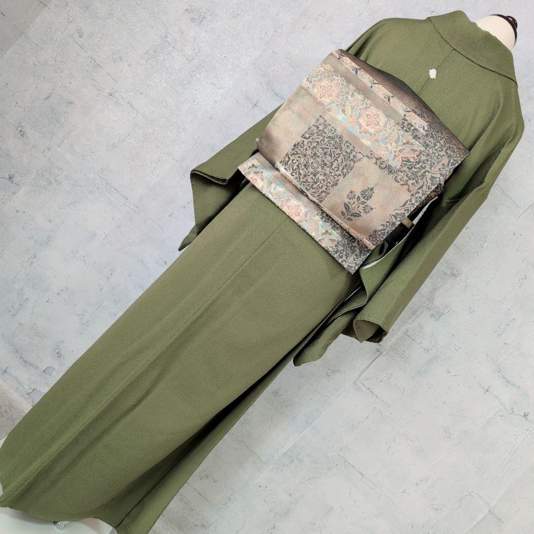 色無地　着物　フルセット　正絹　緑　縮緬　祝い事　寿　F5