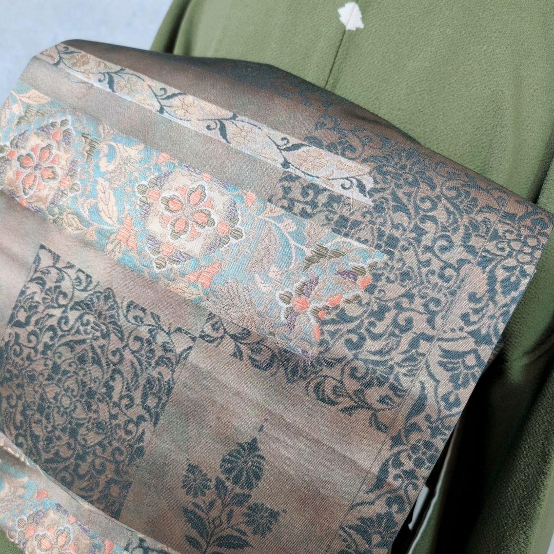 色無地　着物　フルセット　正絹　緑　縮緬　祝い事　寿　F5