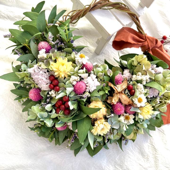 ユーカリ　紫陽花　リース