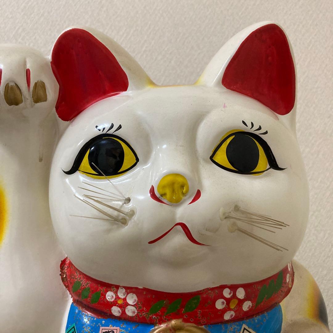 ・特大　古い招き猫　招福置物　貯金箱　千万両縁起物〈検 常滑焼　七福神　薬師窯