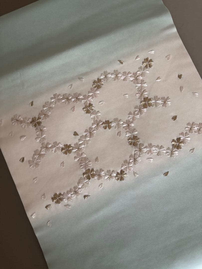 正絹 塩瀬地 暈し染め 刺繍 桜 六角文様 九寸名古屋帯
