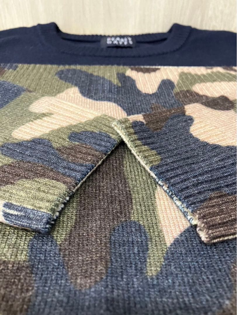 美品 パリーゲイツ メンズ ニット セーター カモフラージュ ネイビー