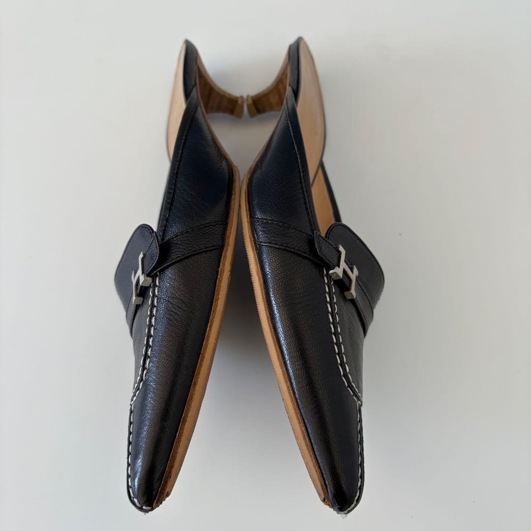 HERMES エルメス Hロゴ ミュール レザー ブラック