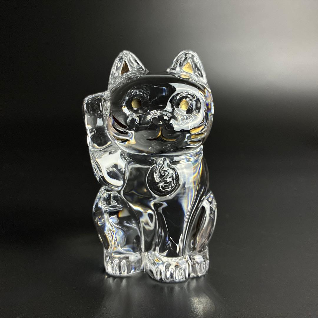 未使用 バカラ まねき猫 クリア ミッドナイト 2個 座布団付き 招き猫 置物