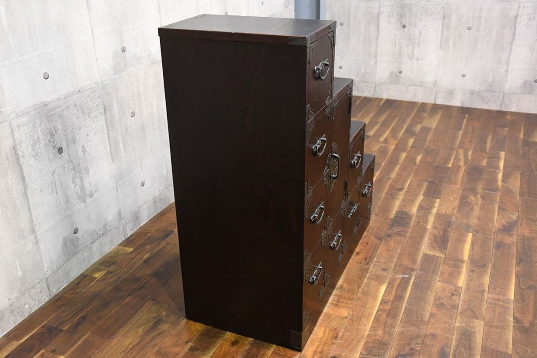 DGC18 葵紋 民芸家具 葵 三.五尺 階段タンス 右下り 4段 階段箪笥 欅