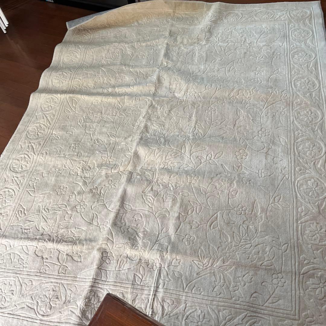 花柄エンボス加工クリーム色ラグ大判195cm×245cm