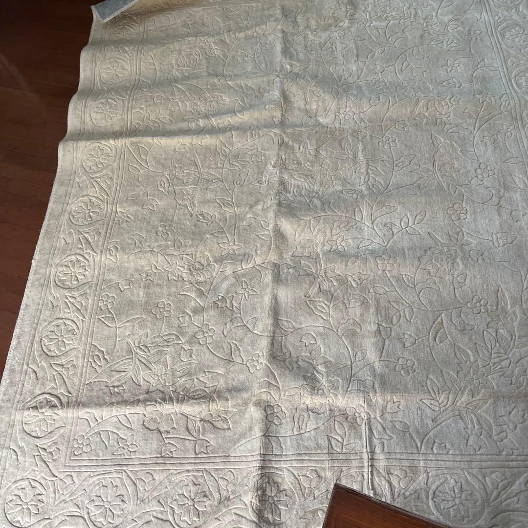 花柄エンボス加工クリーム色ラグ大判195cm×245cm