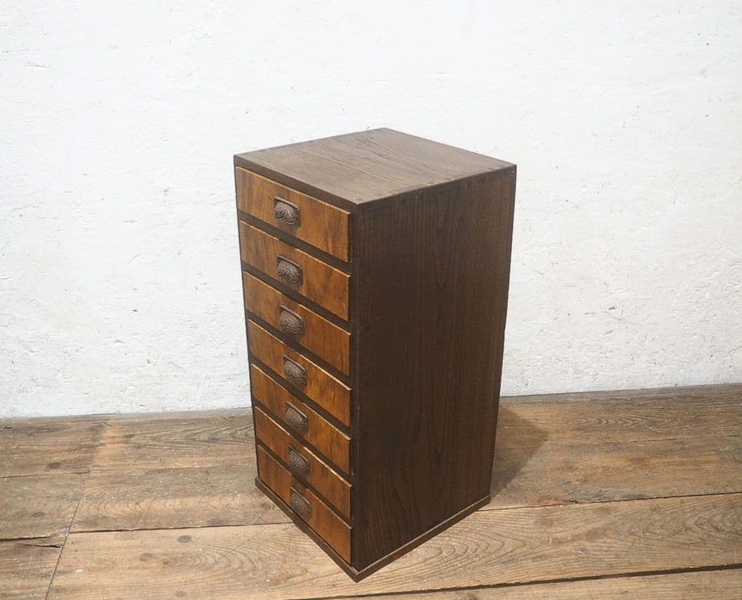 1379 引き出し7杯　収納棚　書類ケース　チェスト　レトロ　アンティーク　金具