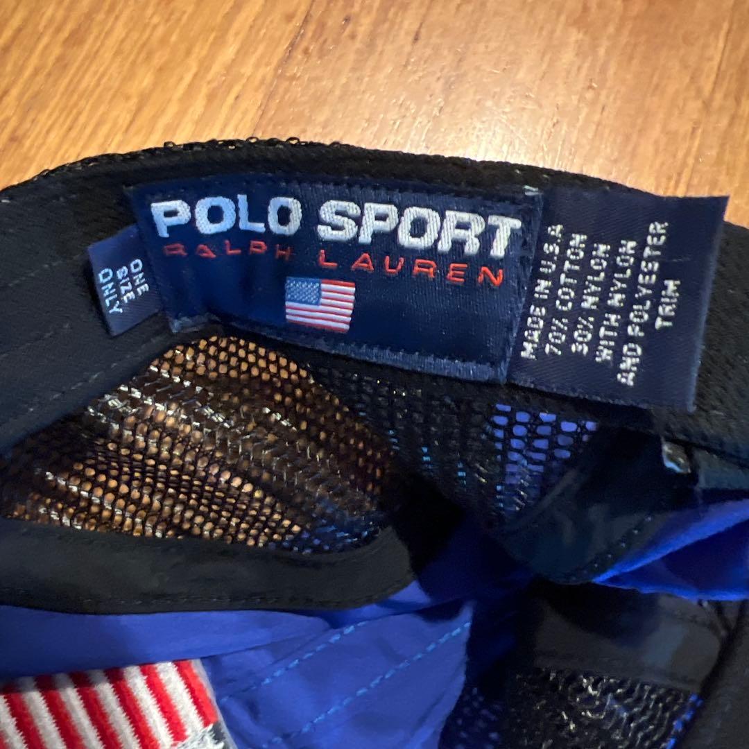MADE IN USA　90s　POLO SPORT　キャップ　星条旗刺繍　青黒