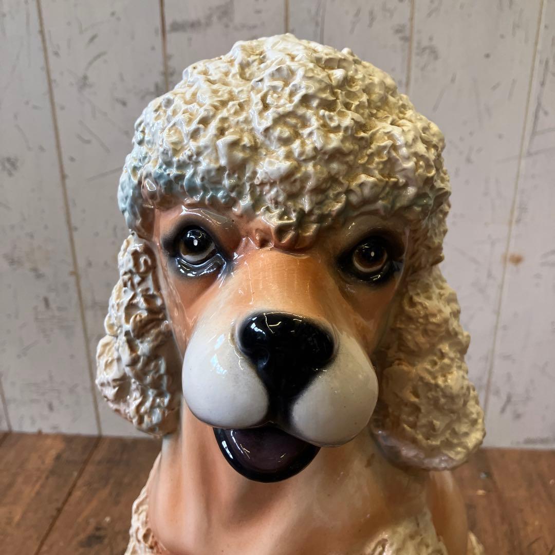 陶器製 プードル 庭 オーナメント 置物 動物 装飾 鑑賞 犬の置物 90年代