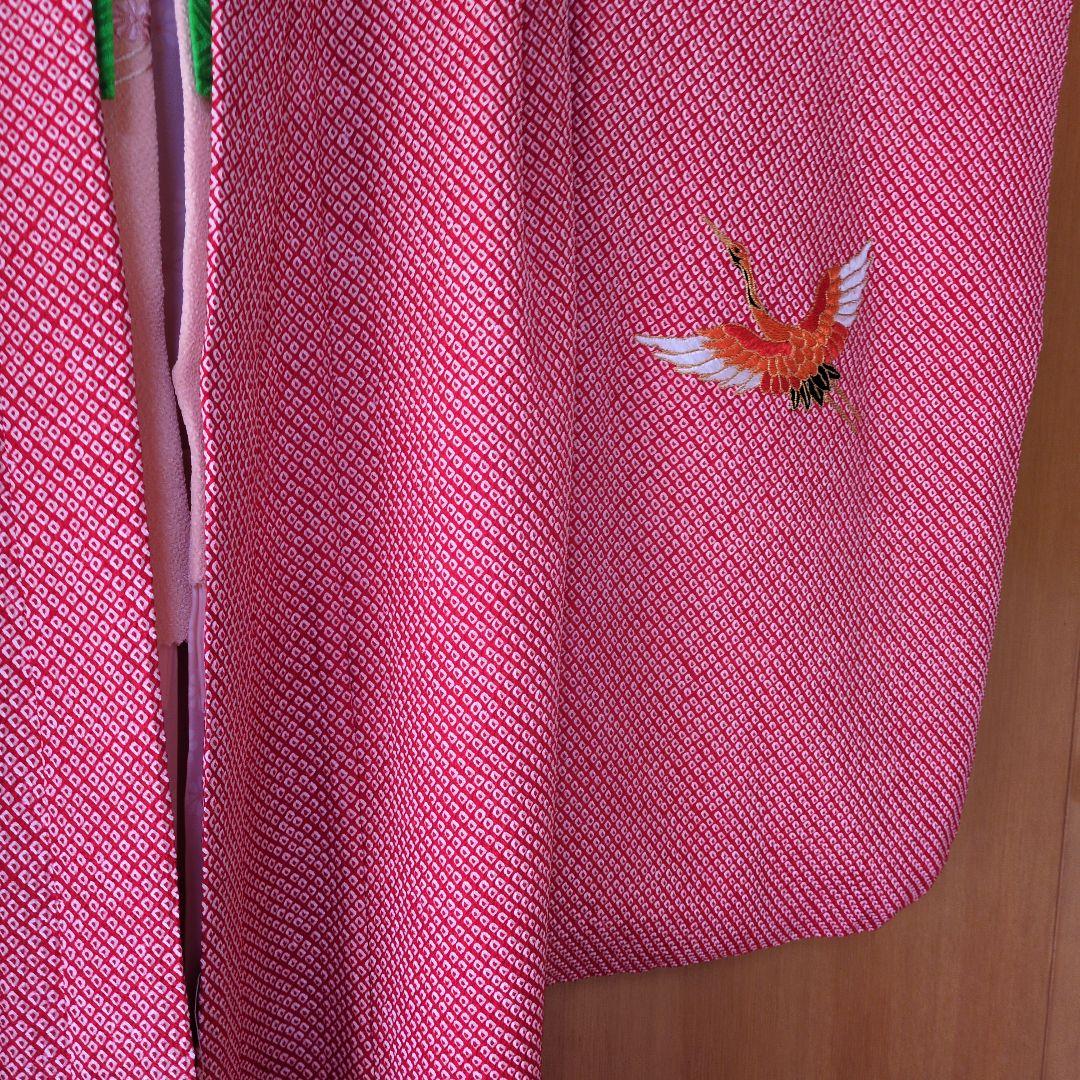 七五三７歳赤色総絞りのお着物と作り帯、帯揚げ帯締めとしごきのセット（長襦袢付き）