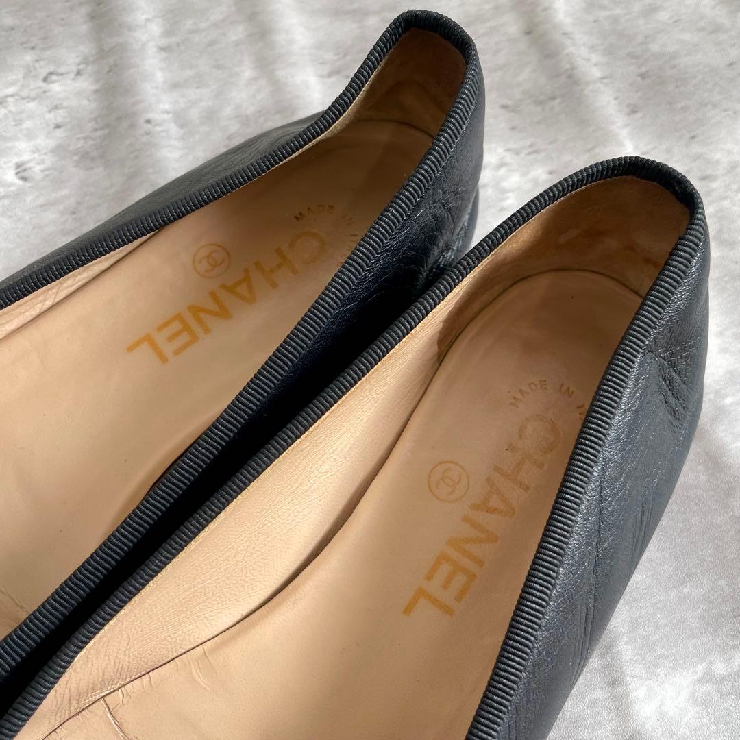 CHANEL バレエシューズ フラット リボン ココマーク 37 23.5