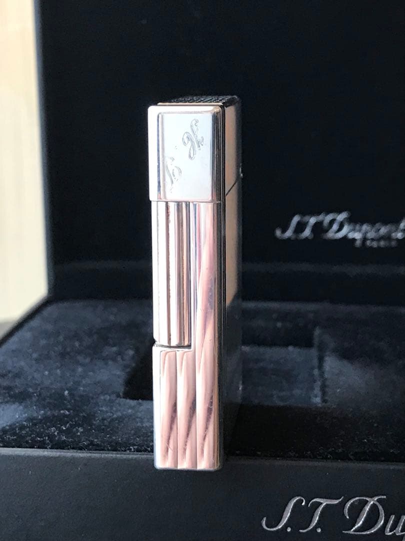 ゆゆ様　開閉音あり　超快音キーーン　デュポン　ガスライター　シルバー　ライン２s