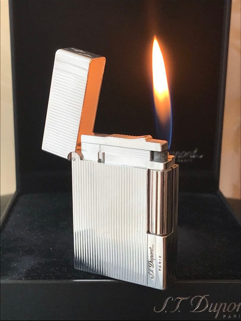 ゆゆ様　開閉音あり　超快音キーーン　デュポン　ガスライター　シルバー　ライン２s