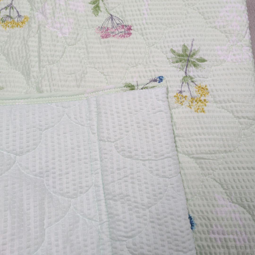 敷きパッド＆肌掛け布団やわらかリップルグリーン2セット組