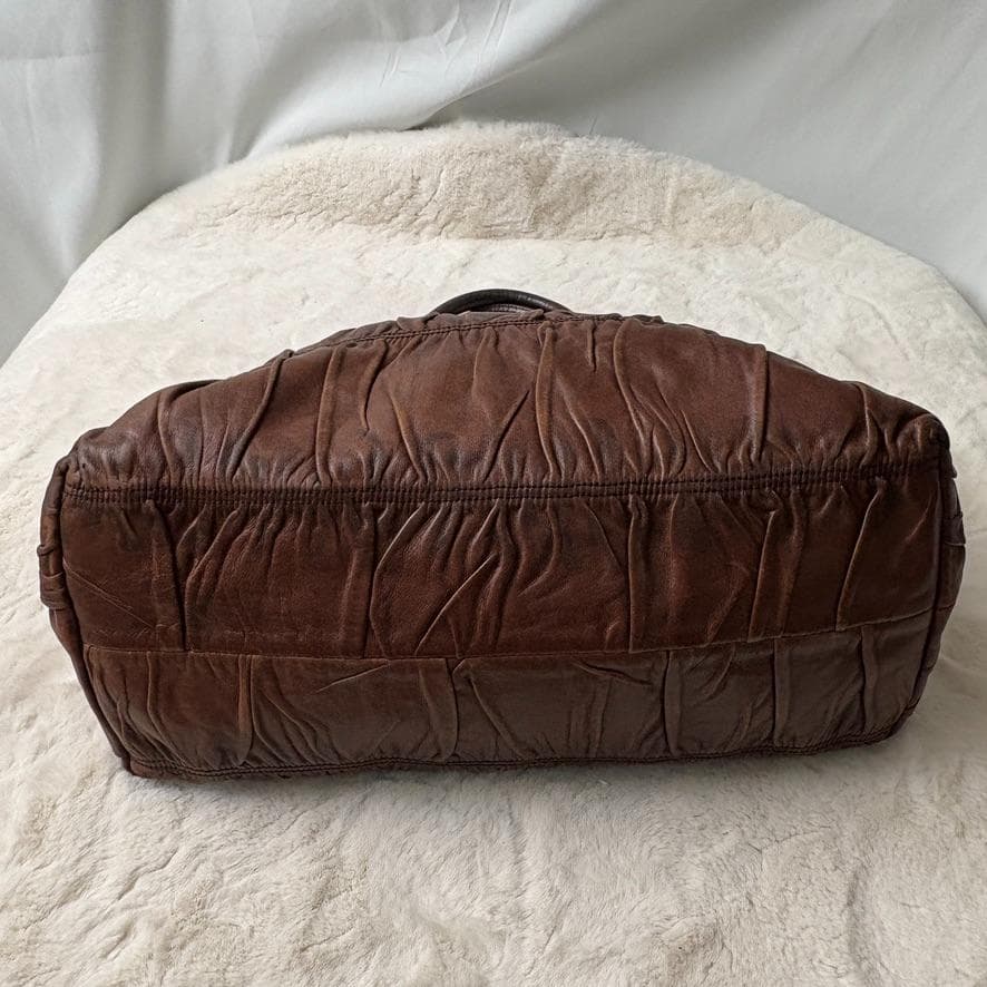 真贋済　PRADA プラダ　ハンドバッグ　羊革　ゴーフル　ブラウン