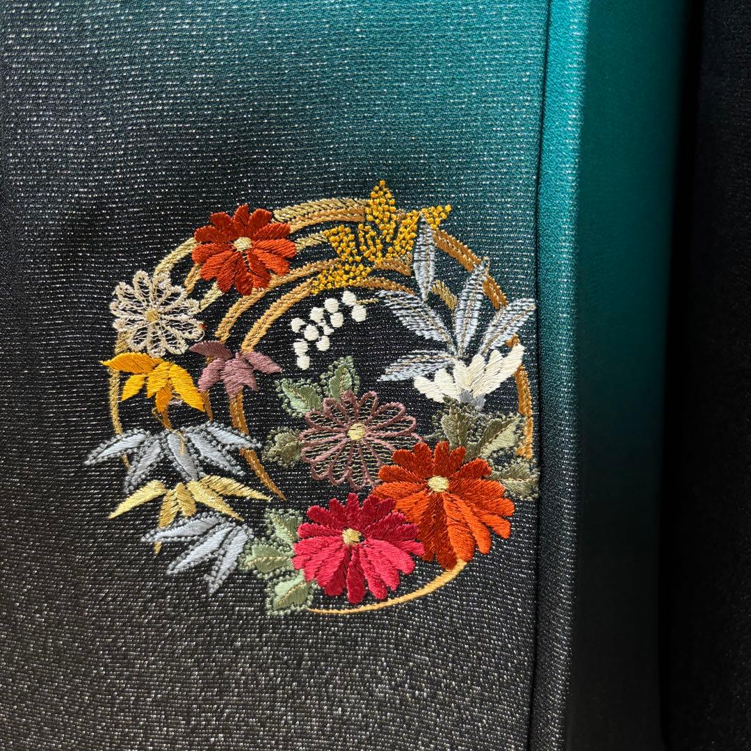 【豪華】振袖　青緑　刺繍　スワトウ　成人式　正絹　身丈154 裄丈65 f7