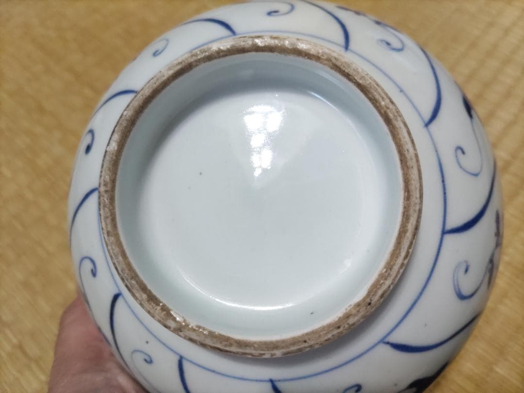 新渡　染付　霊芝紋・なずな紋　鉢（19㎝）中国・無傷