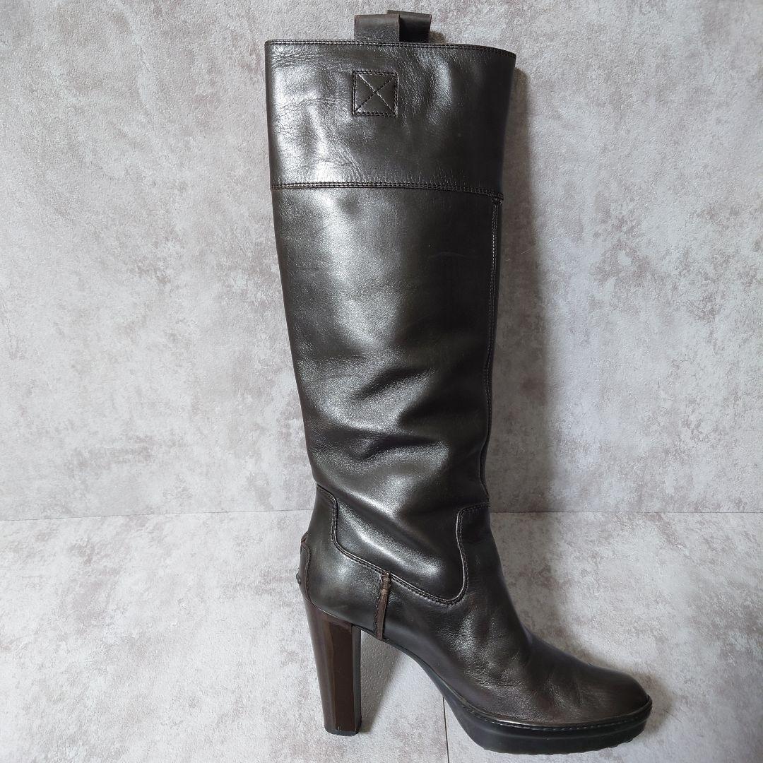 TOD’S トッズ ロングブーツ レザー ダークブラウン 37 1/2 美脚