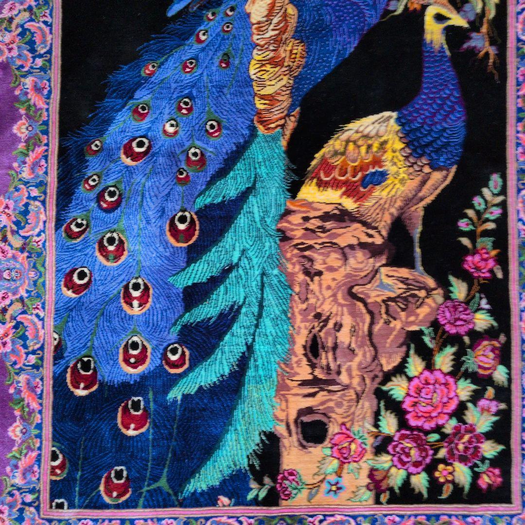 60x90cmペルシャ・クム産(320)玄関・タペストリー・絹・シルクじゅうたん