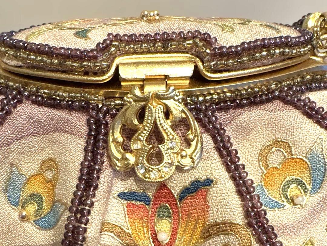 極美品 京都 岡重 OKAJIMA オカジマ ビーズバッグ シルク 和装バッグ