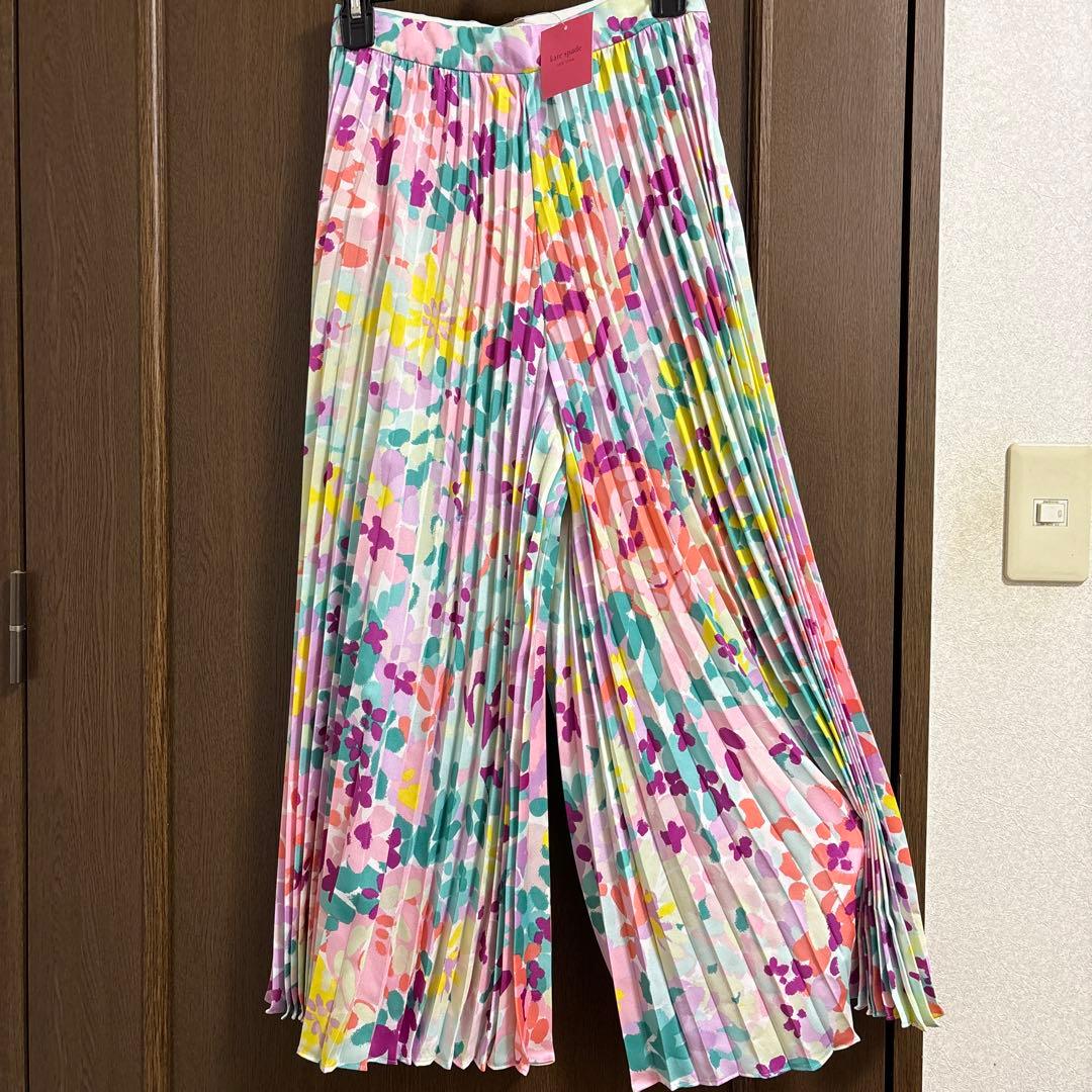 kate spade カラフル プリーツ ロングガウチョパンツ