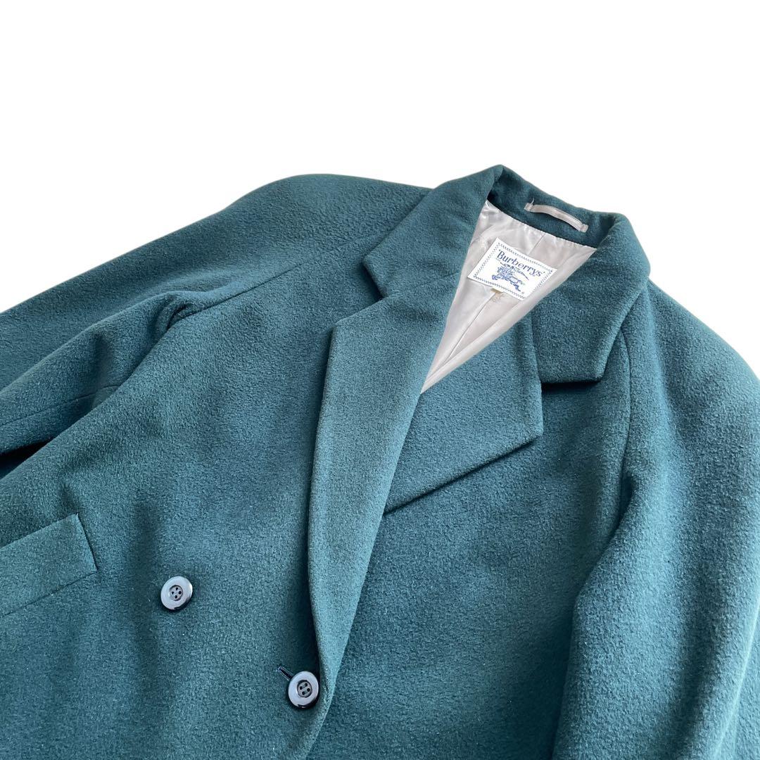 レアカラー 90s Burberry カシミヤ混 ハーフコート ダブル 裏地総柄
