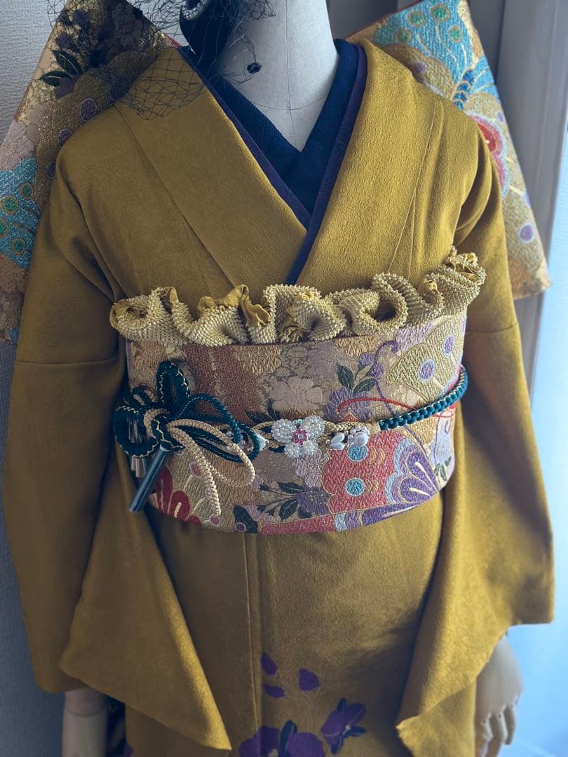 振袖 イエロー 花柄　フルセット