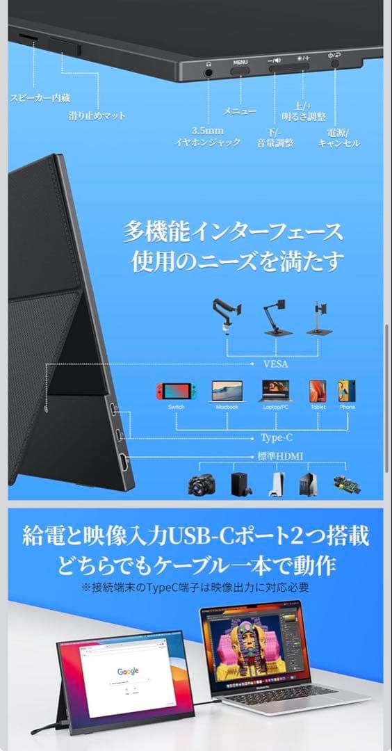 cocopar 15.6インチ モバイルモニター（付属品あり）