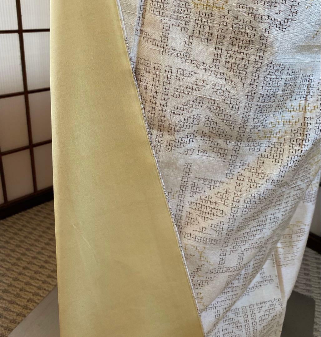 値下げ　結城紬　 板垣に竹松模様 ゆったりサイズ　 真綿紬