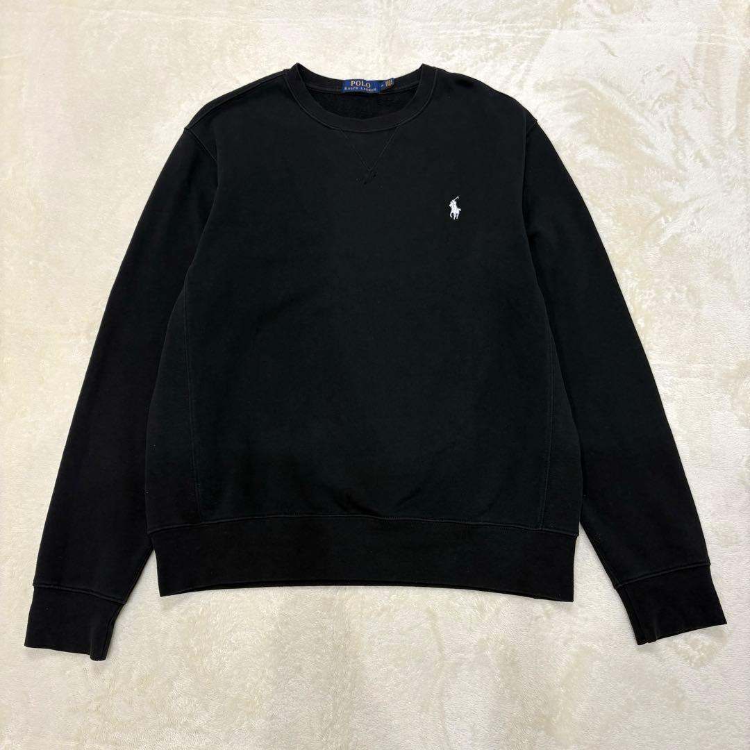 美品✳︎ポロラルフローレンサイドリブスウェットトレーナーブラック白ポニー正規品
