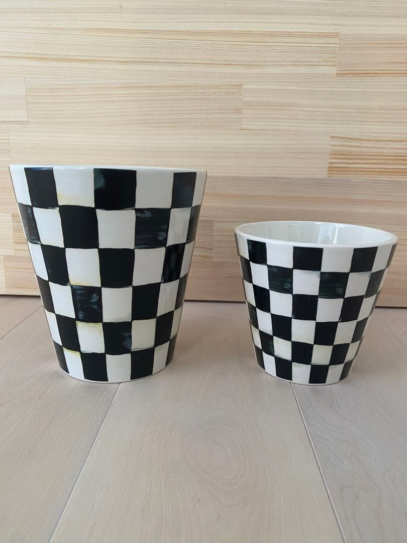 Mackenzie マッケンジーチャイルズ コートリーチェックゴミ箱 鉢入れ2点